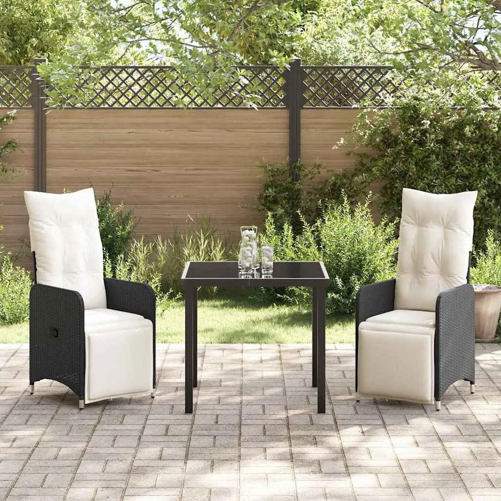 Conjunto de Jantar para Jardim 3 Peças com Almofadas em Rattan Sintéti