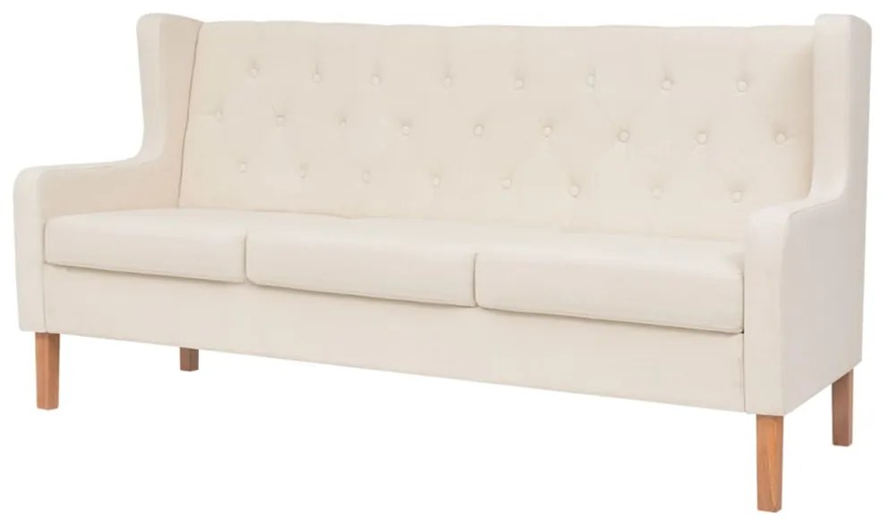 245451 vidaXL Sofá de 3 lugares tecido branco nata