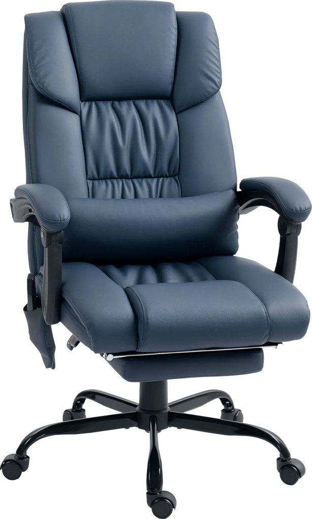 Cadeira de escritório com função de massagem, apoio para os pés, altura ajustável, encosto reclinável, comando com fio, 66 x 75 x 122 cm, azul