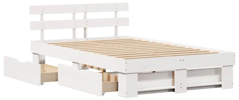 Cama com Gavetas - Branca 120 x 190 cm - Pinho Sólido