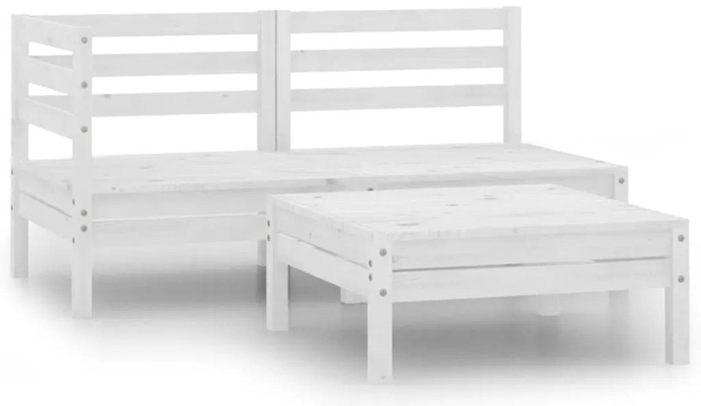 3 pcs conjunto lounge de jardim pinho maciço branco
