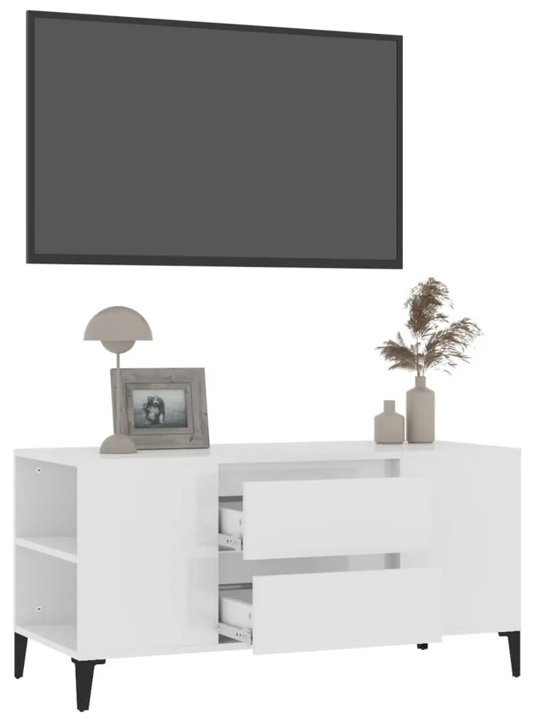 Móvel p/ TV 102x44,5x50 cm derivados madeira branco brilhante