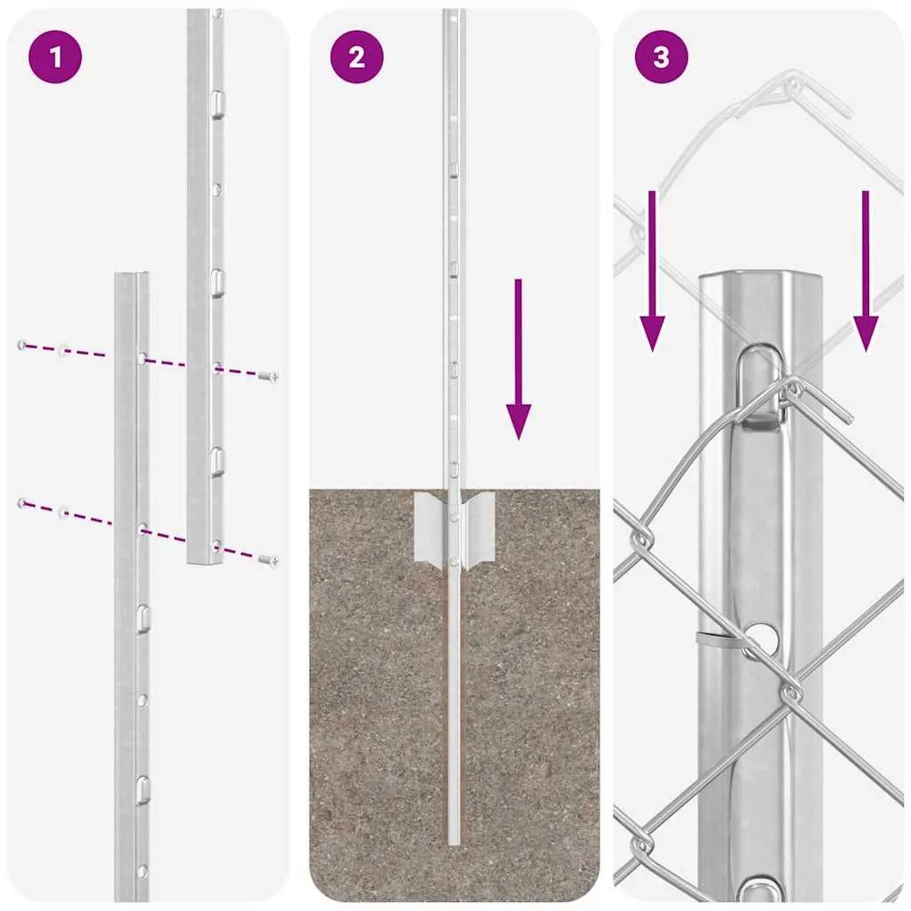 Cerca de Chain Link com 20 U Posts Prateado 1.4x10 m Aço