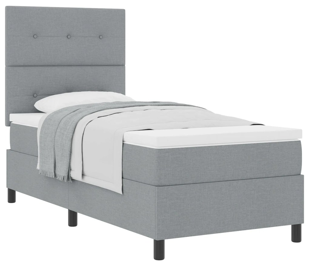 Cama Box Spring com Colchão Cinza Claro 100x200 cm Tecido