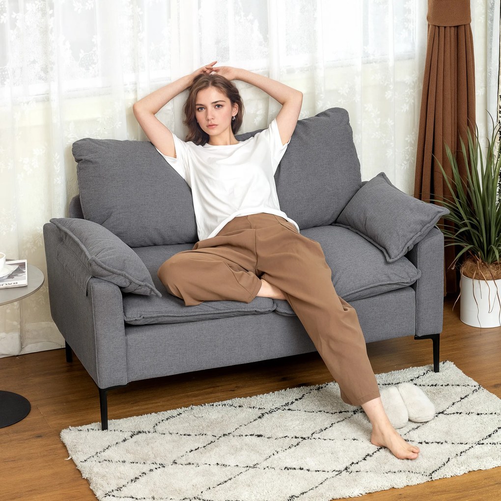 Sofá de 2 Lugares Revestido em Veludo Sofá Moderno com Pés de Metal Apoios de Braços Acolchoados 130x77x84 cm Cinza