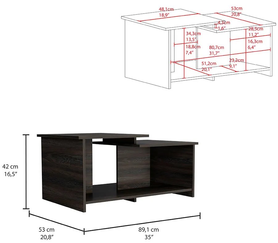 Mesa de centro Wema com arrumação aberta 42 x 89 x 53 Cm, Cinzenta