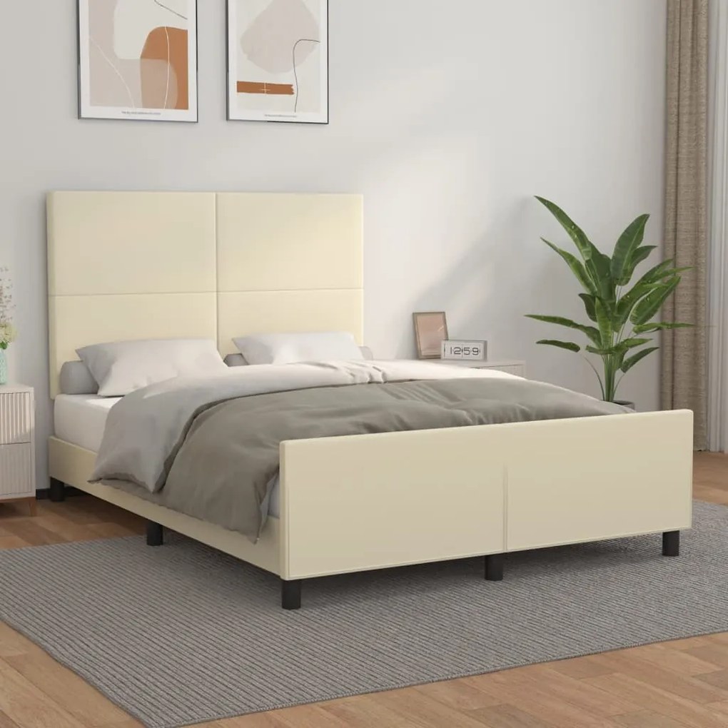 vidaXL Estrutura de cama c/ cabeceira couro artificial 140x190cm creme