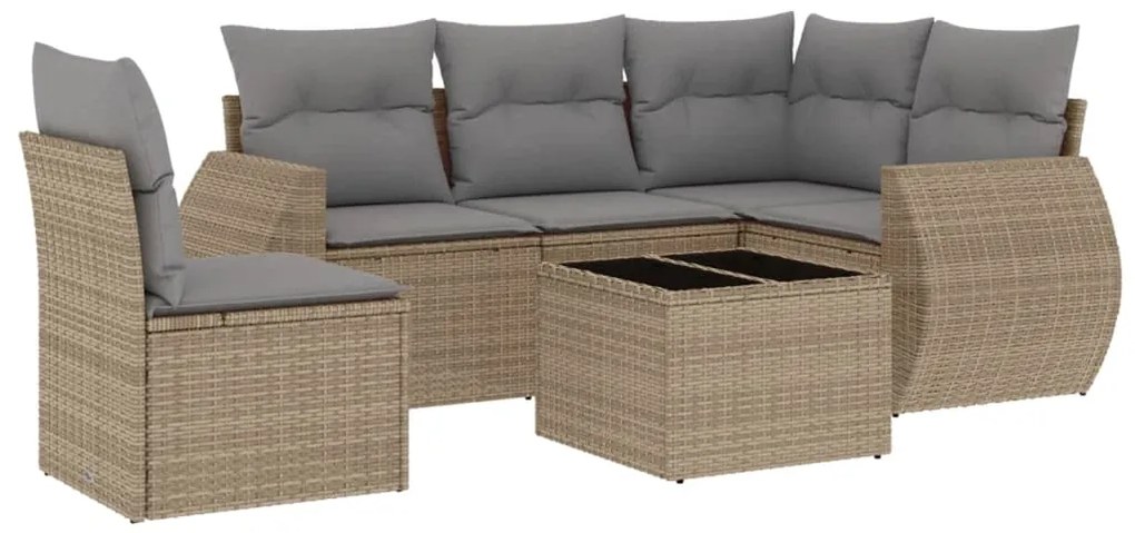 6 pcs conjunto de sofás p/ jardim com almofadões vime PE bege