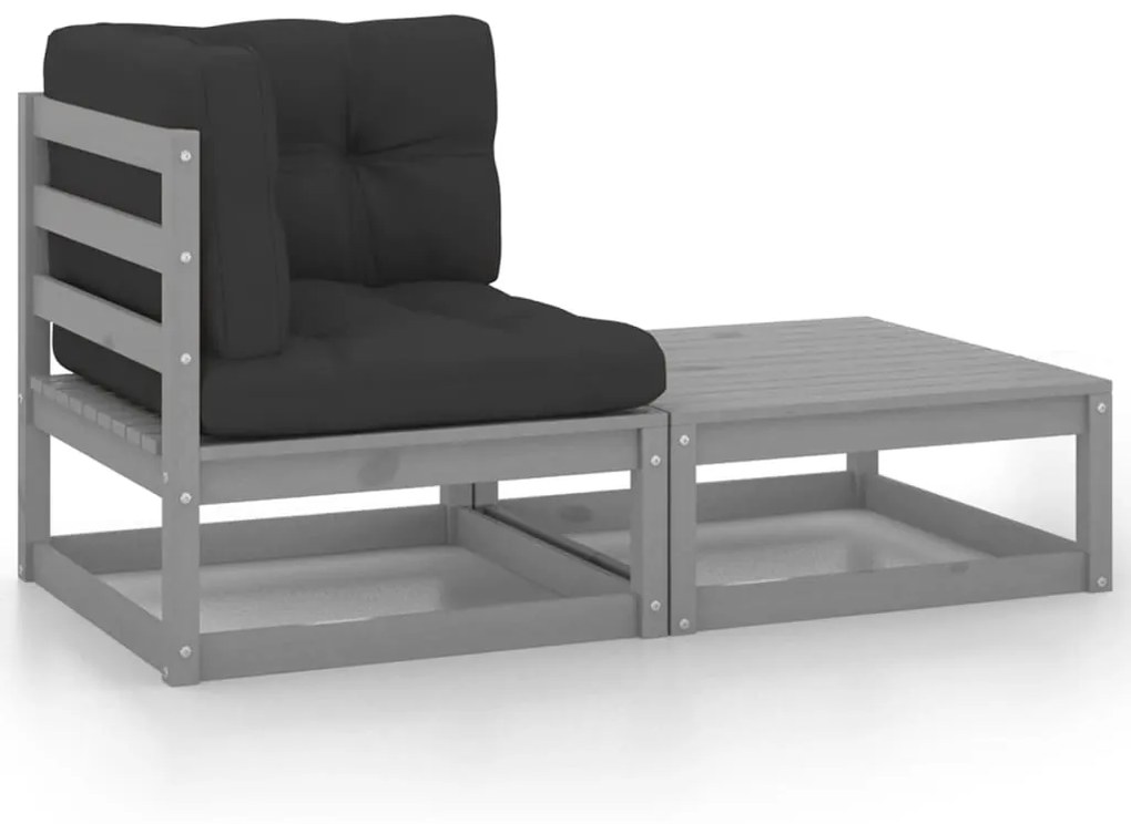 vidaXL 2 pcs conj. lounge de jardim c/ almofadões pinho maciço cinza