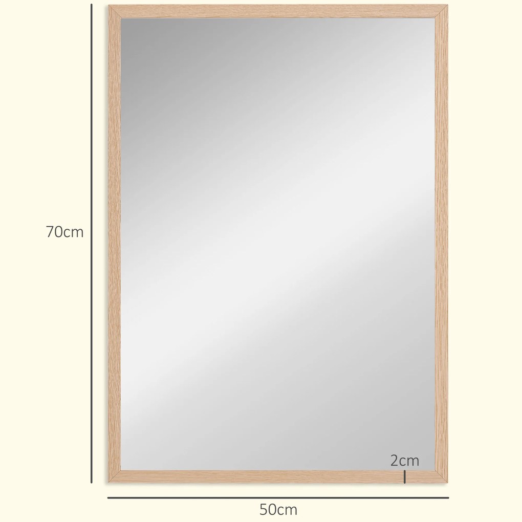 Espelho de Parede Decorativo 50x70 cm Espelho Retangular Espelho de Sala com 4 Ganchos Metálicos Estilo Moderno Madeira
