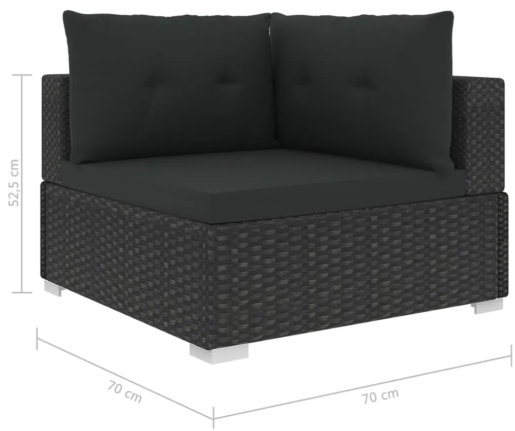10 pcs conjunto lounge de jardim c/ almofadões vime PE preto