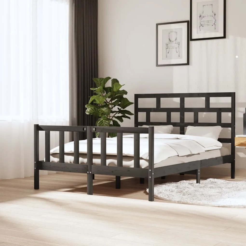 vidaXL Estrutura de cama 140x200 cm madeira de pinho maciça cinzento