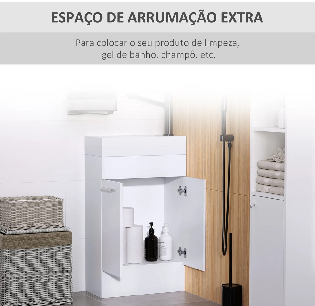 Móvel de Casa de Banho com Lavatório Cerâmico Móvel de Casa de Banho de Parede com 2 Portas Estilo Moderno 50x86x25cm Branco