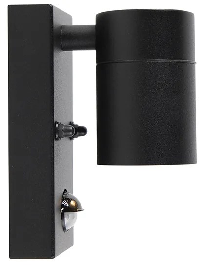 Candeeiro de parede exterior preto com sensor de movimento IP44 - Solo