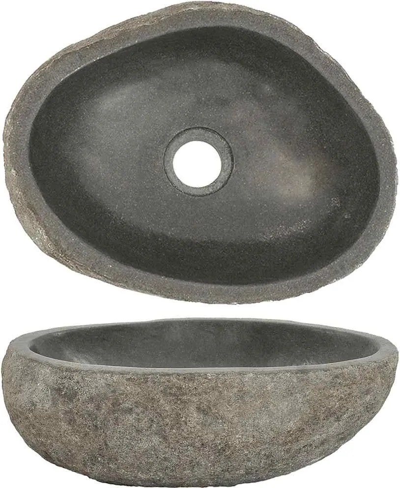 146212 vidaXL Lavatório de pedra do rio oval (29-38)x(24-31) cm