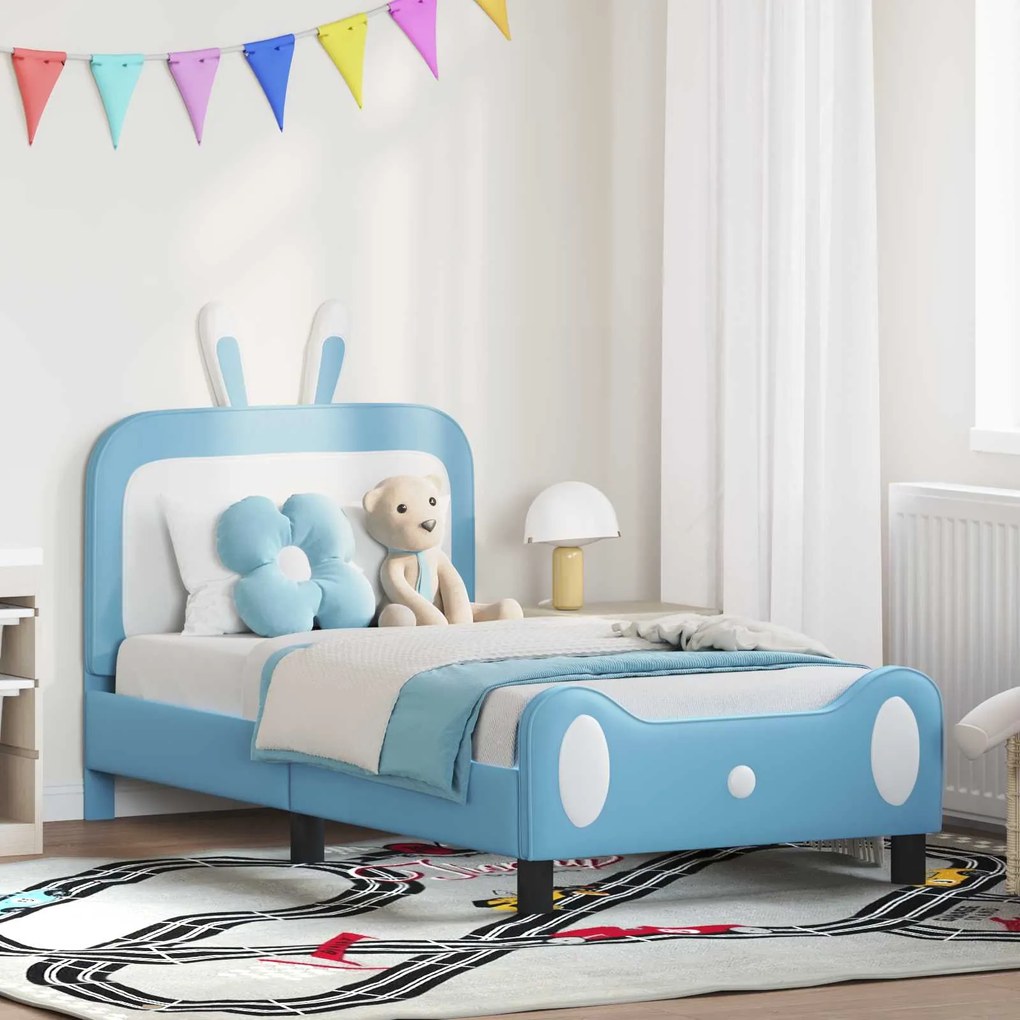 vidaXL Estrutura de Cama Infantil com Cabeceira Azul 80 x 160 cm PU