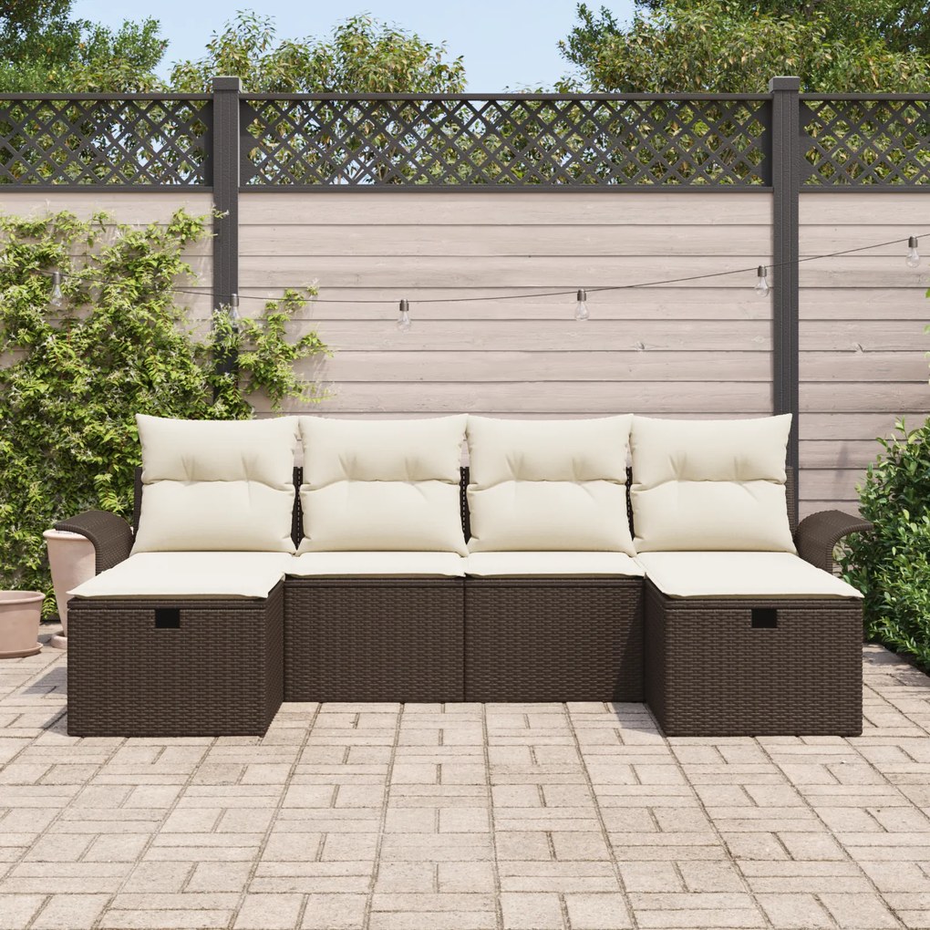 Conjunto de Sofá de Jardim vidaXL de 6 peças com Almofadas Castanho Vi