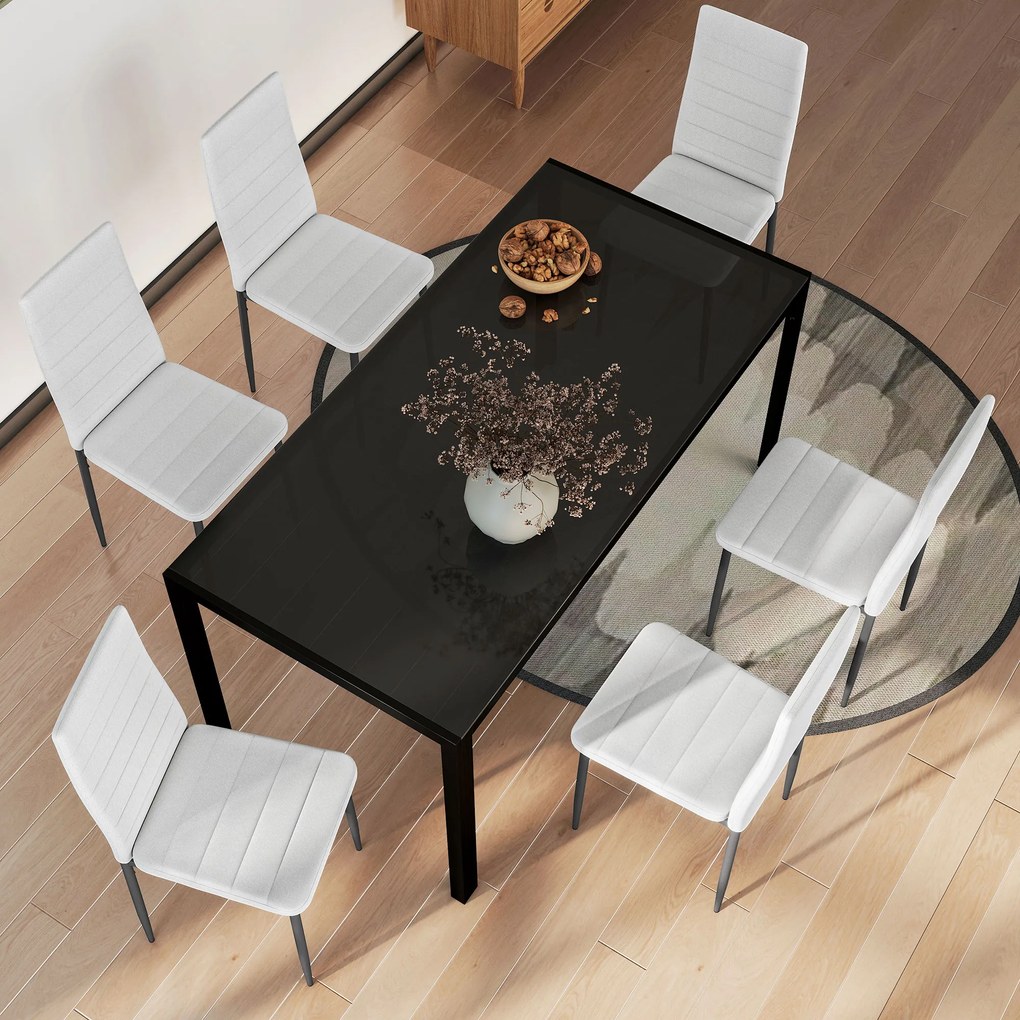 Conjunto de 6 Cadeiras de Sala de Jantar Estofadas em Linho com Pernas em Metal (MESA NÃO INCLUÍDA) Cadeiras Modernas para Cozinha Quarto Suporta até
