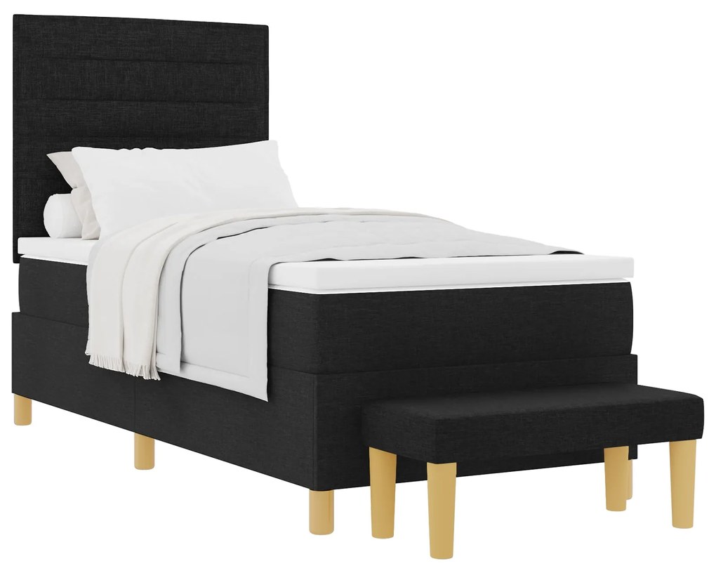 Cama Box Spring com Colchão e Banco Preto 90x200 cm Tecido
