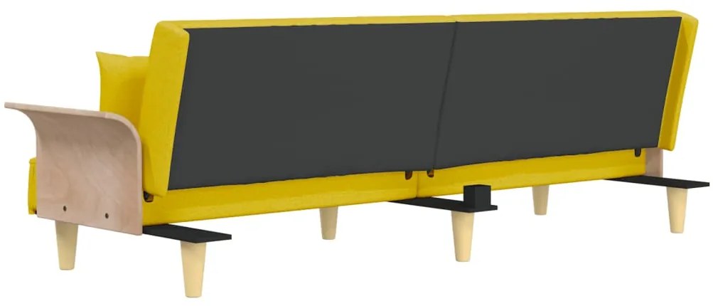 Sofá-cama com apoio de braços tecido amarelo-claro