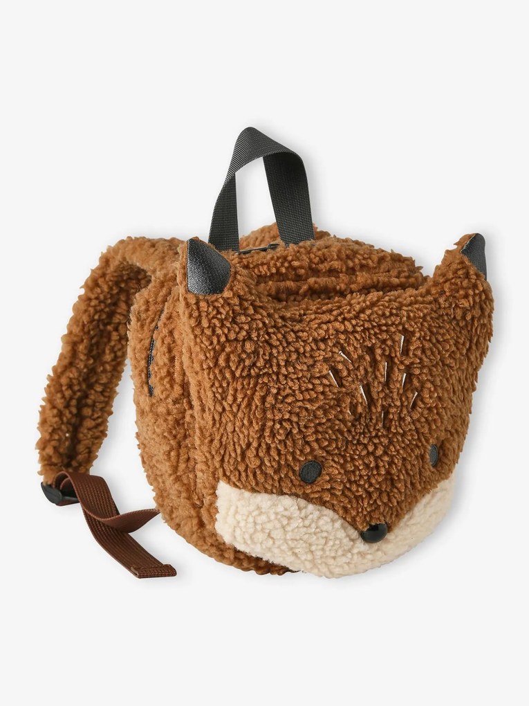 Mochila raposa, em sherpa, para criança ruivo