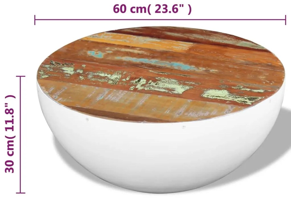 Mesa centro formato tigela 60x60x30 cm madeira reciclada maciça