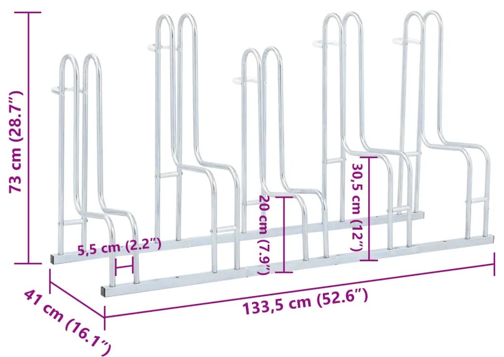 Suporte independente para 5 bicicletas aço galvanizado