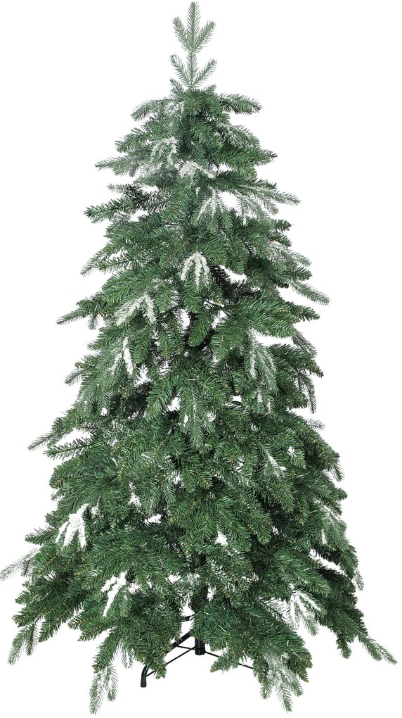 Árvore de Natal Artificial 150 cm Ramos Realistas com Efeito Neve Árvore de Natal com Suporte em Aço Base Dobrável Verde