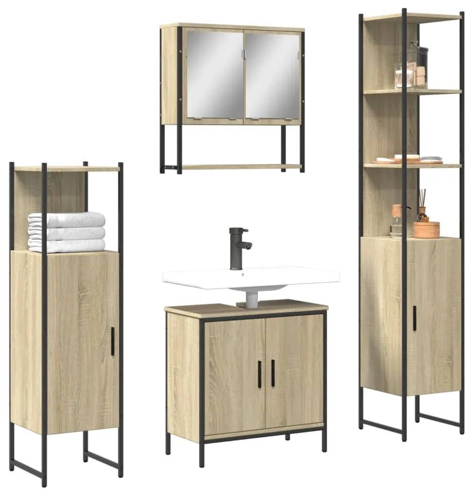 vidaXL 4 pcs conj. móveis casa banho derivados madeira carvalho sonoma