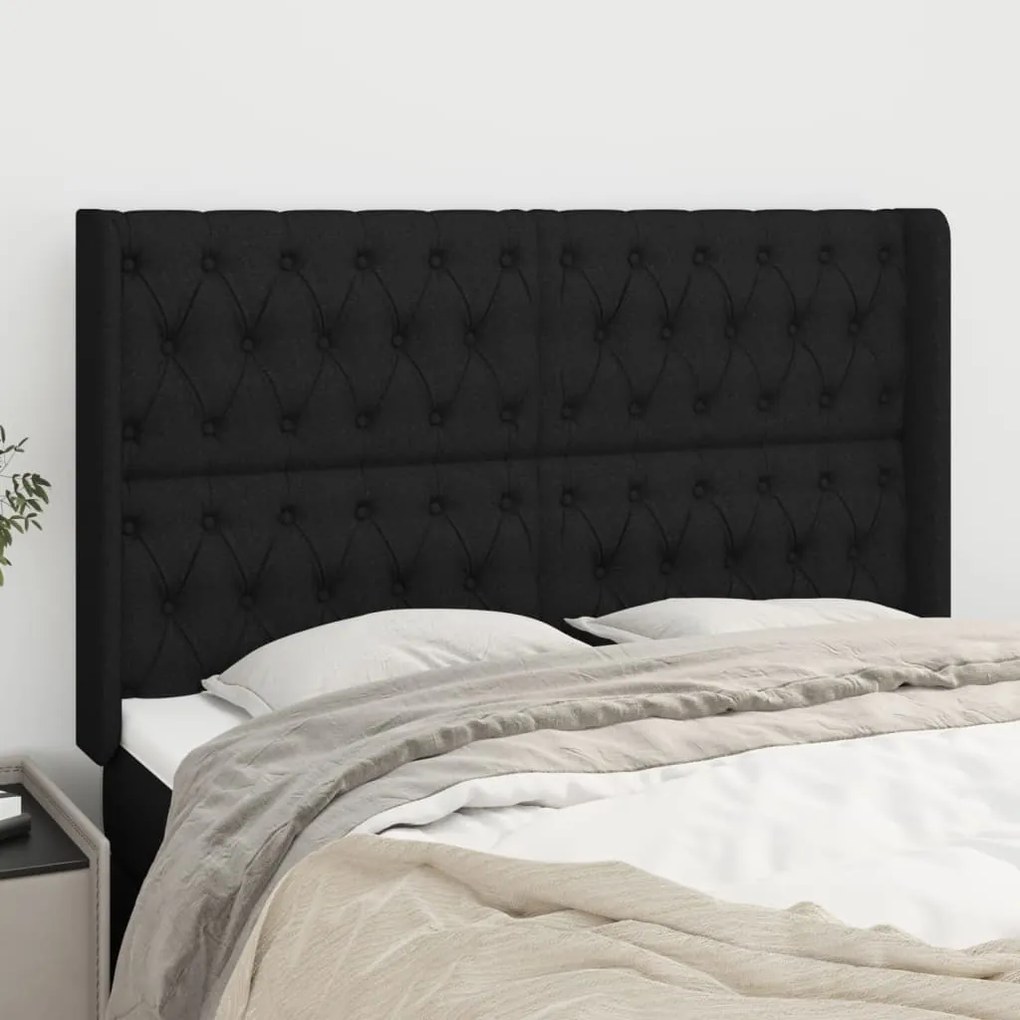 Cabeceira de cama c/ abas tecido 163x16x118/128 cm preto