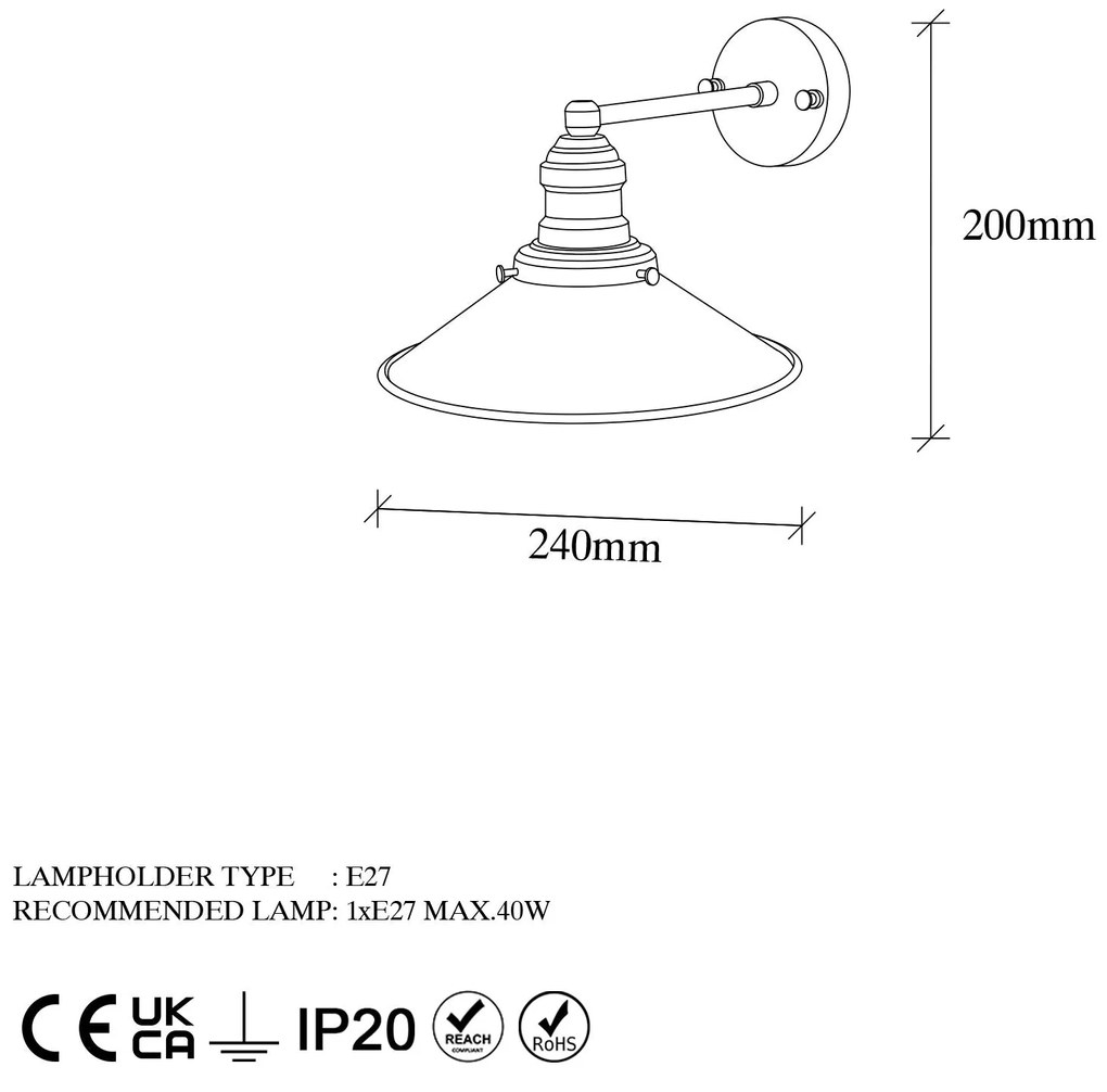 Aplique de Parede Conical – Dourado – 24 x 27 x 20 cm