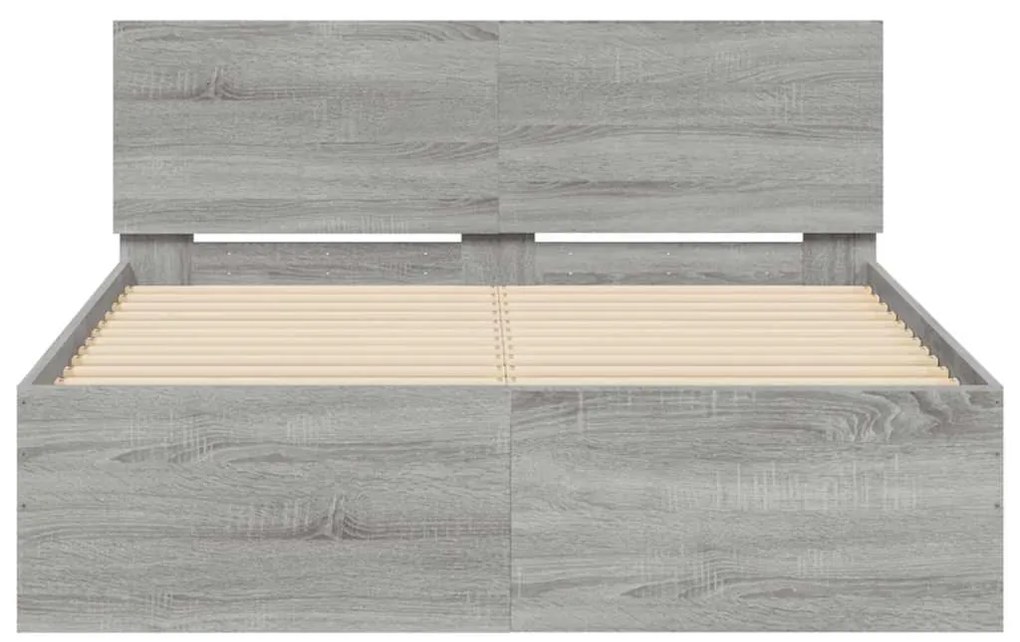 Estrutura cama c/ cabeceira/luzes LED 140x190cm cinzento sonoma