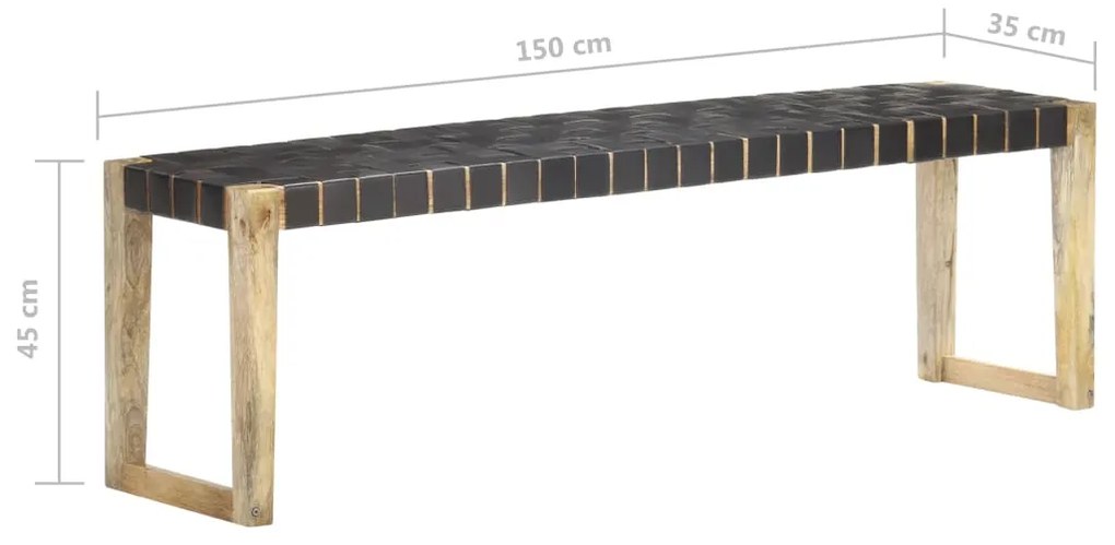 Banco 150 cm couro genuíno e mangueira maciça preto