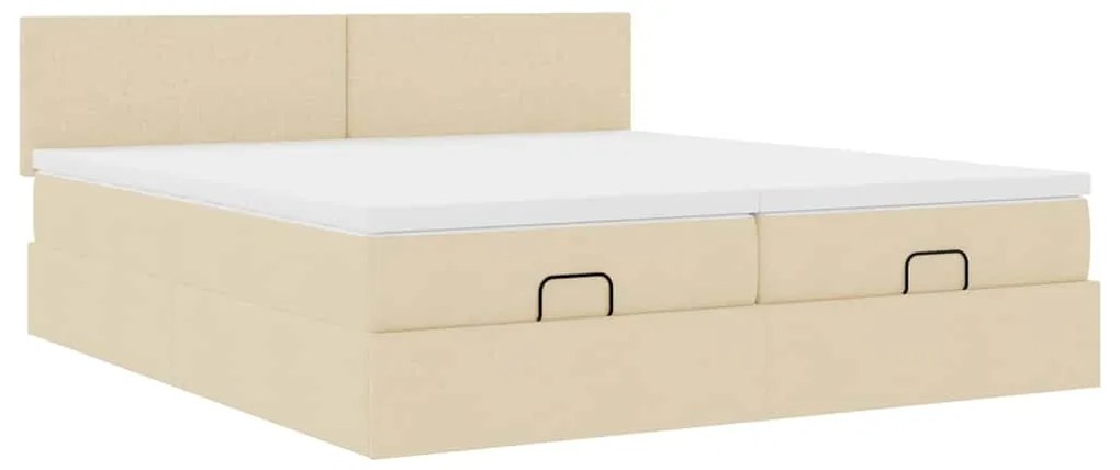 Estrutura de cama otomana com colchões tecido creme 200x200cm