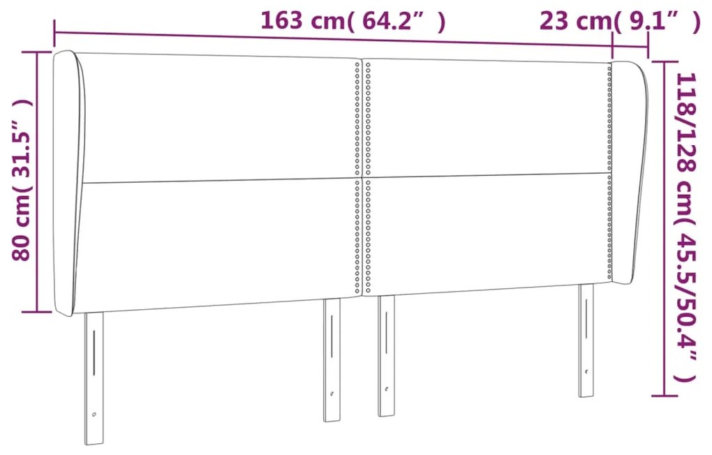 Cabeceira cama c/ abas veludo 163x23x118/128 cm rosa