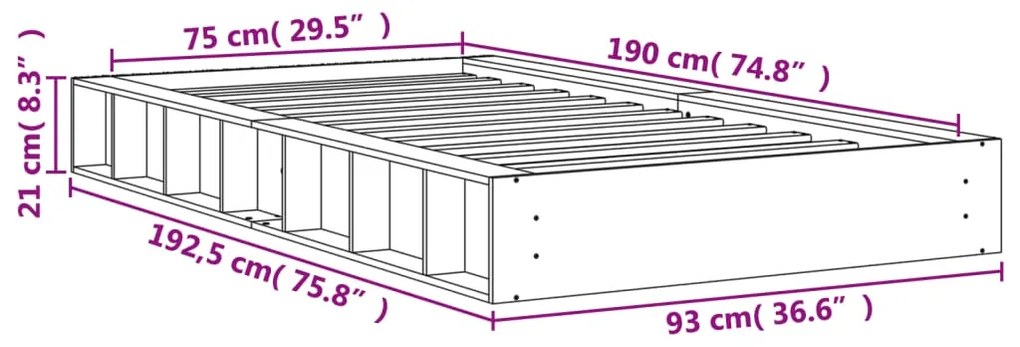 Estrutura de cama 75x190 cm madeira pinho maciça castanho cera