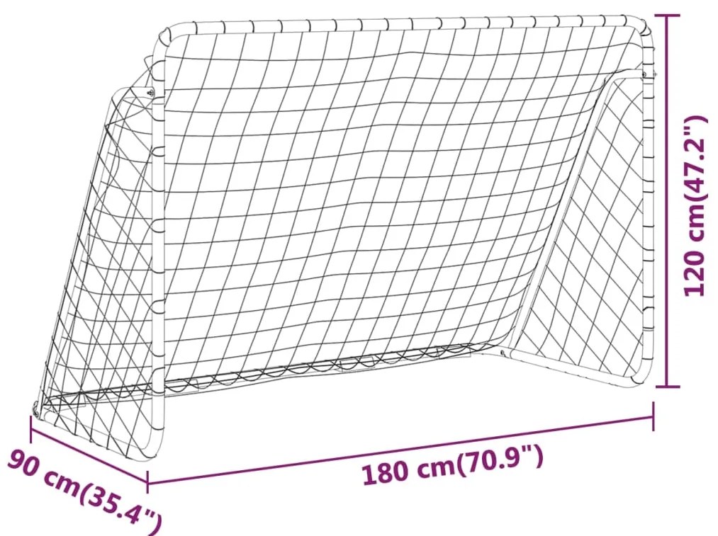 Baliza de futebol com rede 180x90x120 cm aço branco