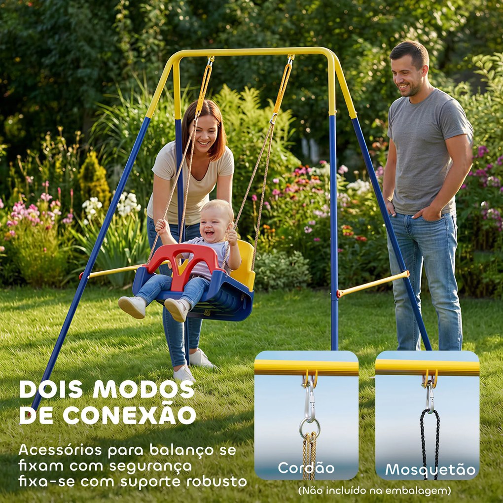 Estrutura de Baloiço Infantil Dobrável Estrutura Metálica para 1 Baloiço (NÃO INCLUIDO) com 2 Ganchos 4 Estacas 128x155x157 cm Azul