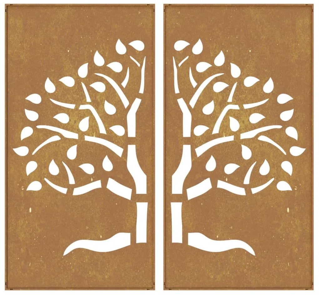 Decoração muro de jardim 2pcs 105x55cm aço corten design árvore
