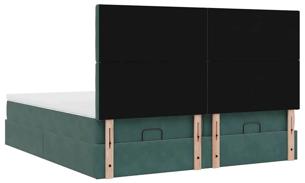 Estrutura de cama otomana com colchão verde escuro Veludo