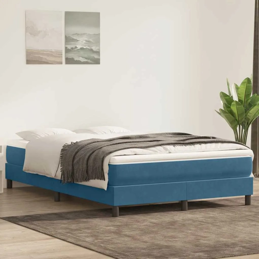 vidaXL Cama com molas/colchão 140x220 cm veludo azul-escuro