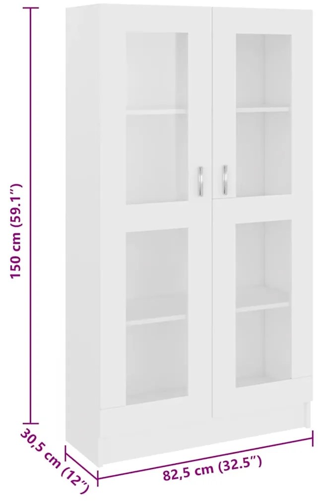 Armário vitrine 82,5x30,5x150 cm derivados de madeira branco
