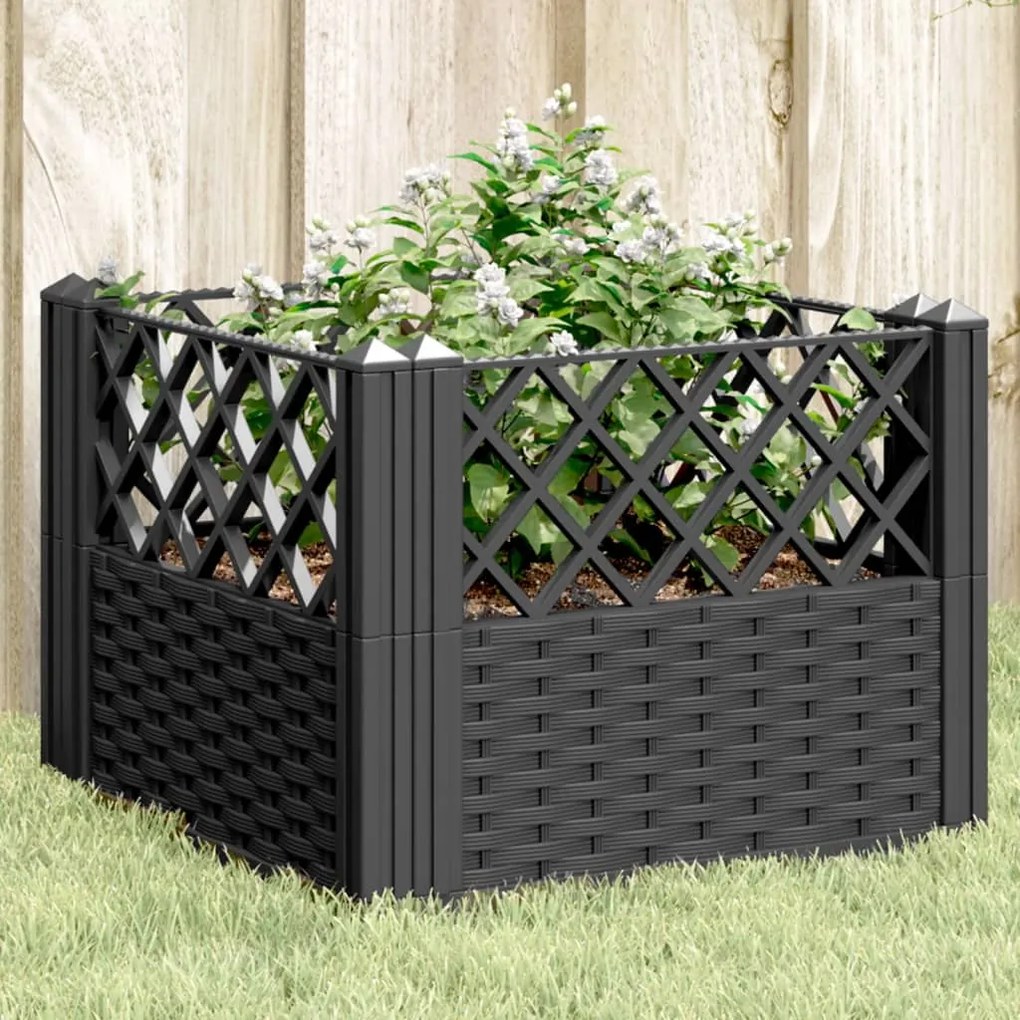 vidaXL Vaso/floreira de jardim c/ estacas 43,5x43,5x43,5cm PP preto
