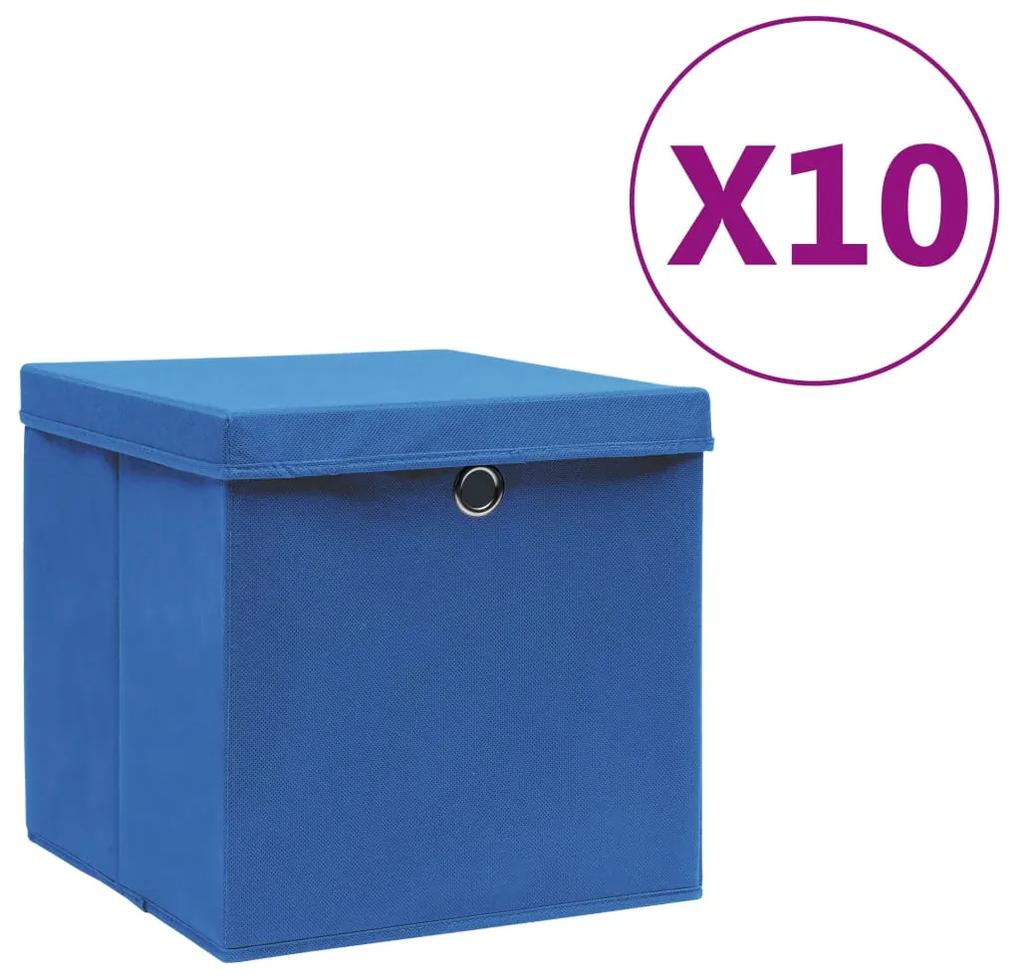 325198 vidaXL Caixas de arrumação com tampas 10 pcs 28x28x28 cm azul