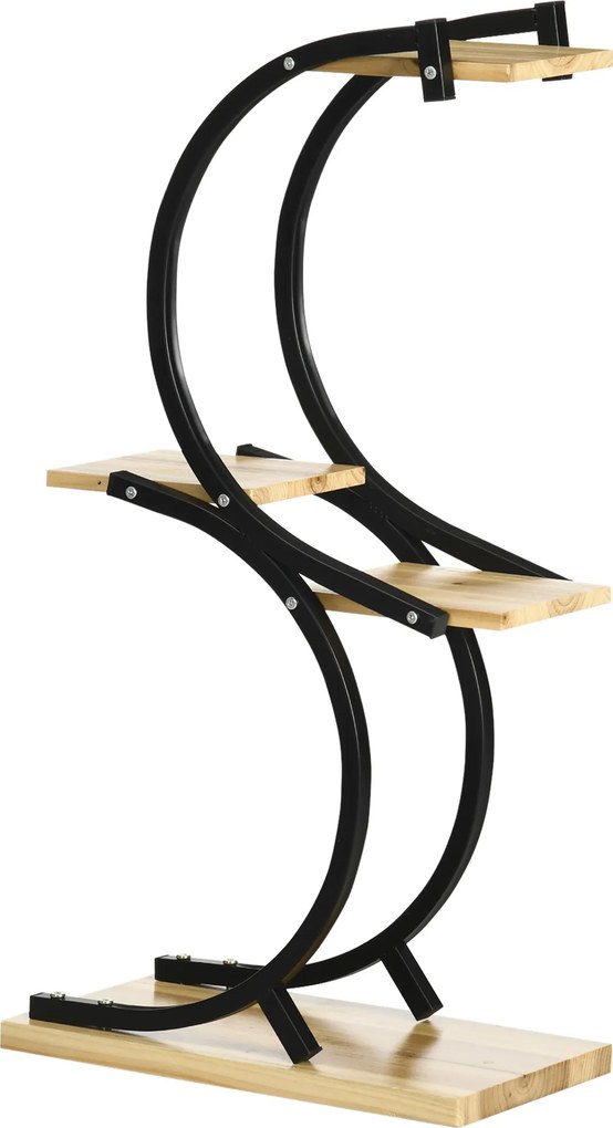 Outsunny Suporte para plantas com 4 prateleiras, Madeira maciça, resistente às intempéries, 46 cm x 25 cm x 91 cm, Preto + Natural | Aosom Portugal