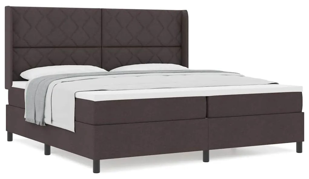 Cama Box com Colchão Castanho Escuro 200x200 cm de Tecido
