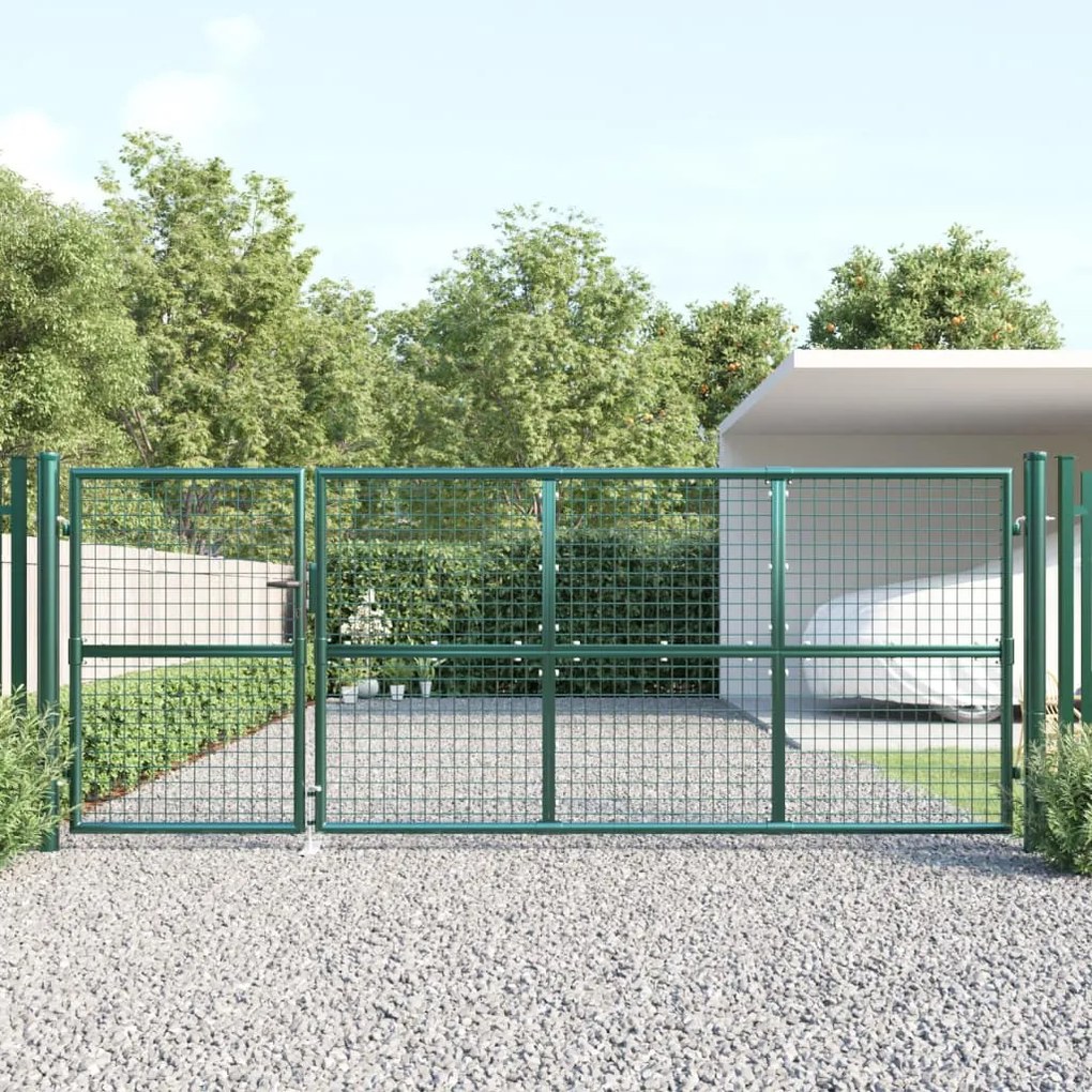 Portão de rede para jardim 350x175 cm aço galvanizado verde