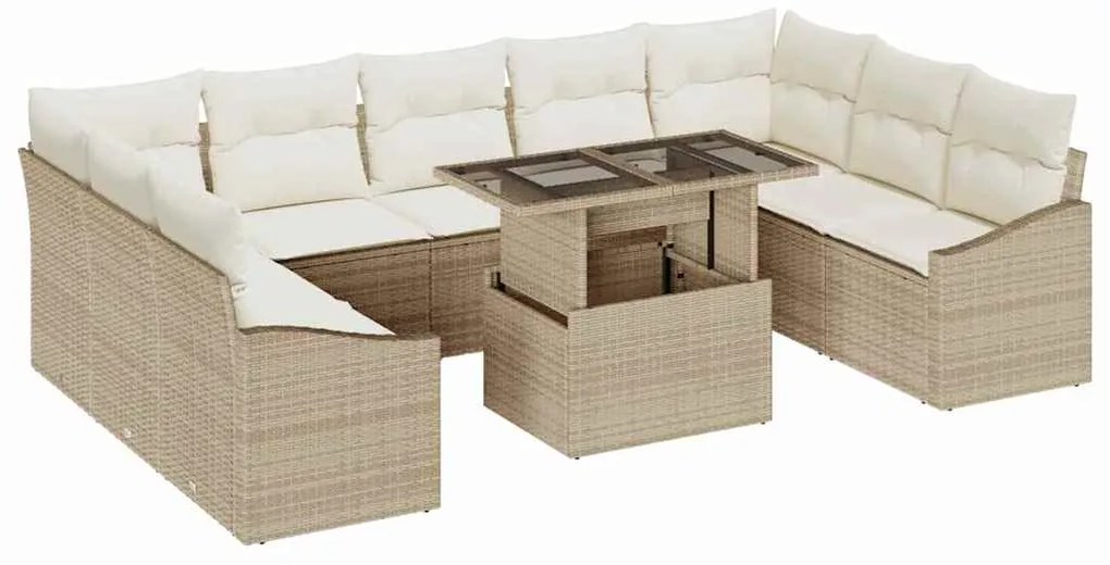 Conjunto de Sofá de Jardim com 10 Peças e Almofadas em Rattan Sintétic