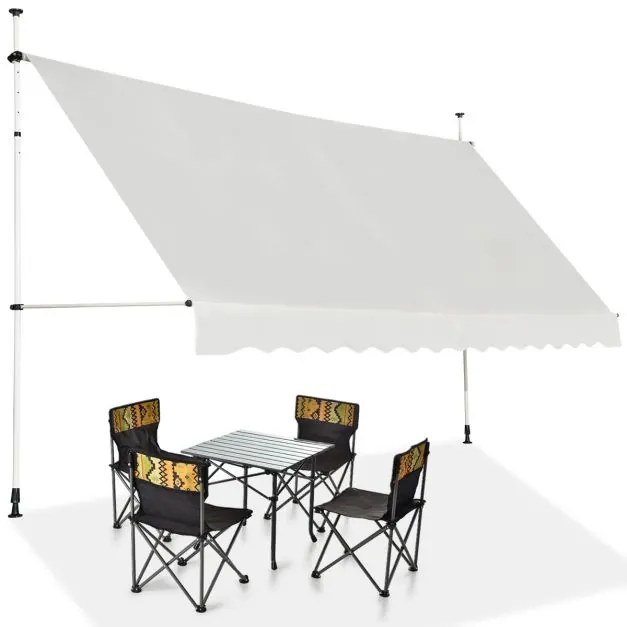 Toldo telescópico e retrátil 400 cm resistente aos raios UV impermeável com manivela altura regulável para janela varanda jardim Bege