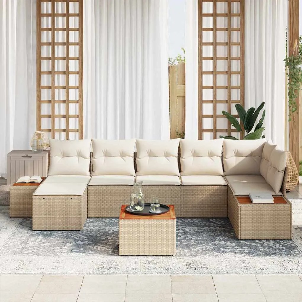 Conjunto de Sofá Modular para Jardim com 8 peças e almofadas em rattan